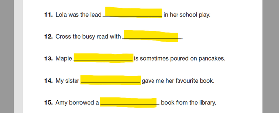 Children write the correct spelling within the highlighted space